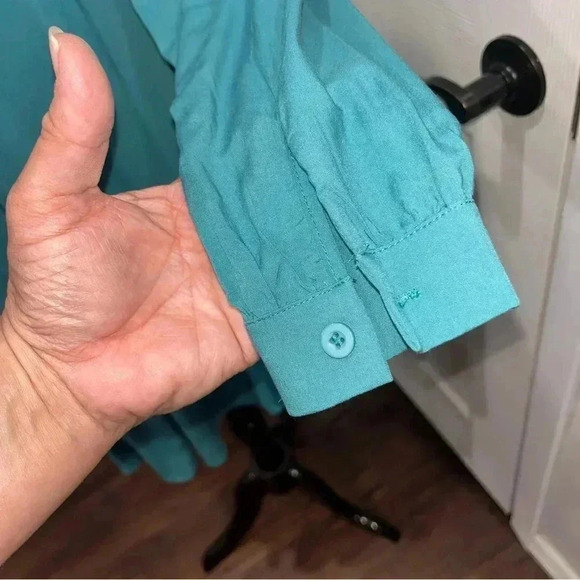 Ekouer teal v- neck shirt dress long sleeve with pockets NWT - Picture 4 of 10
